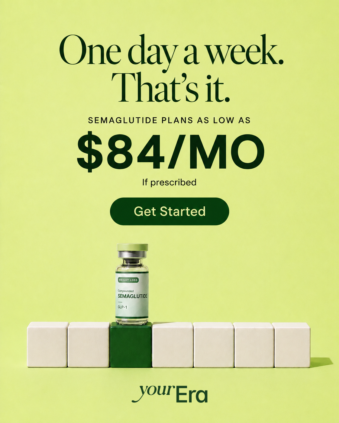 YourEra Meta ad: One day a week, semaglutide plans