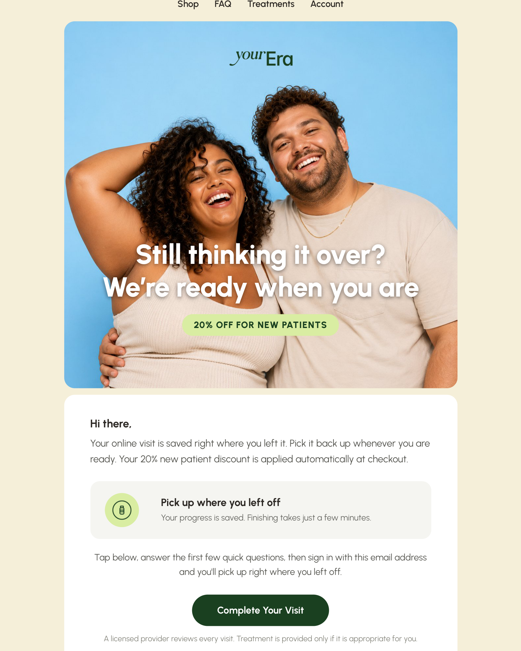 YourEra abandoned intake email design