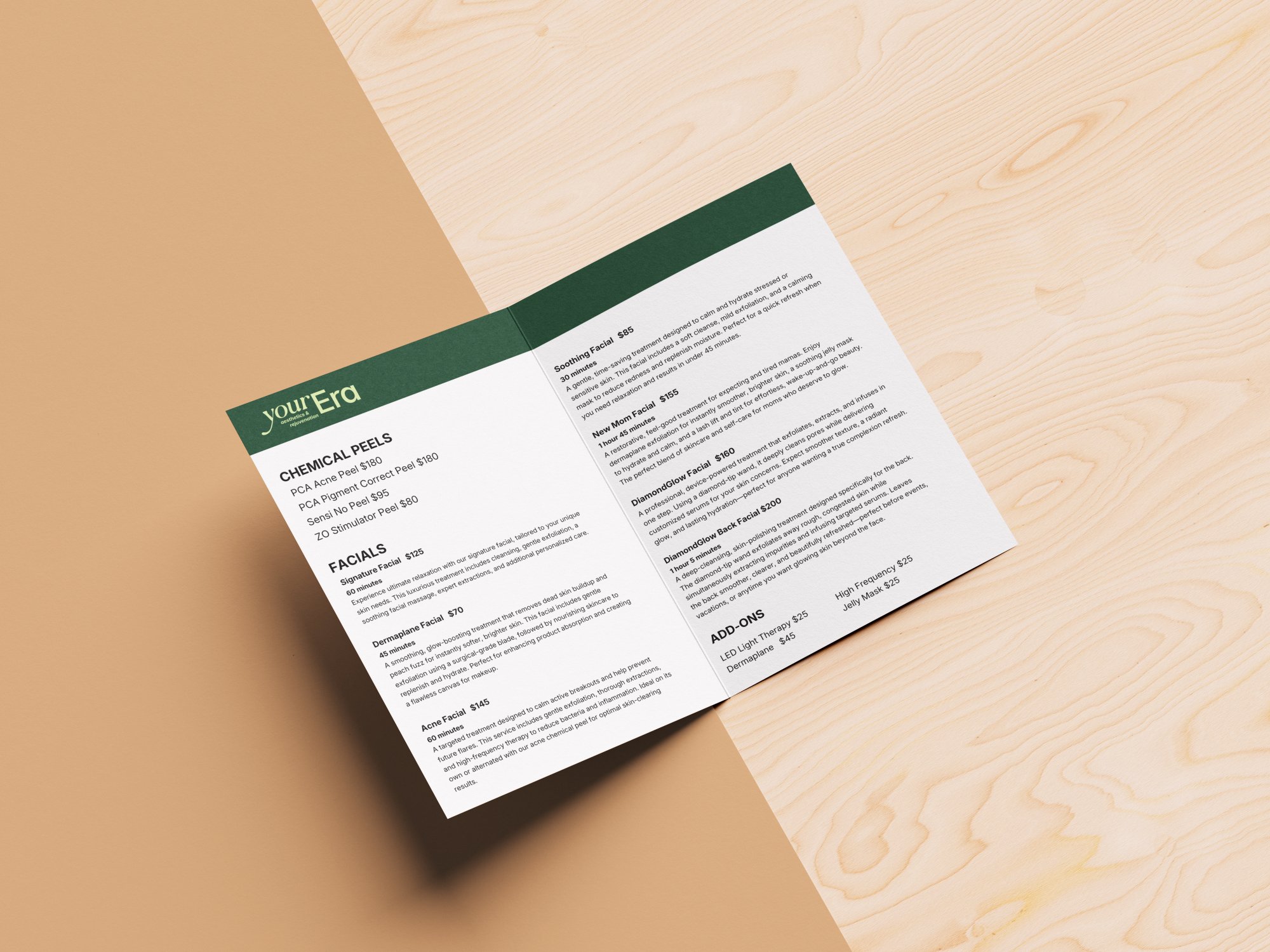 YourEra facials menu mockup