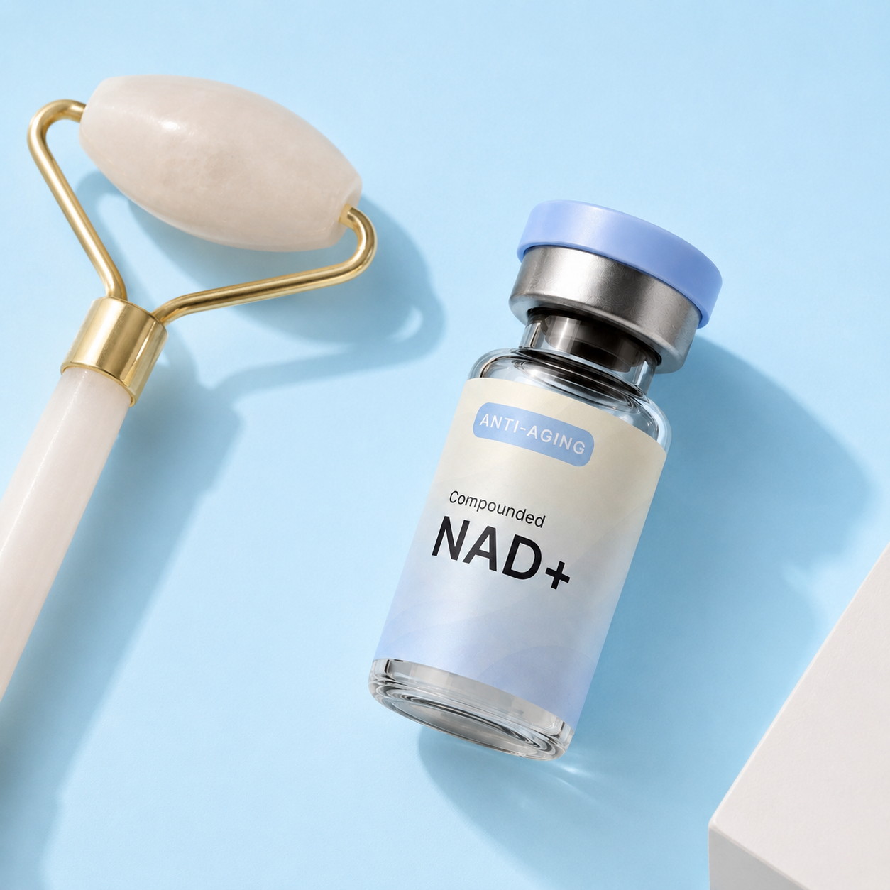 Compounded NAD+ vial with jade roller