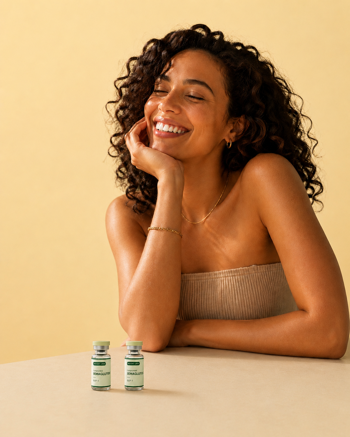 Lifestyle shot with compounded semaglutide vials